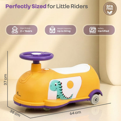 Iya Iya Poppy 3 in 1 Kids Ride On Swing Car, Push Ride & Pull Along, Stable Triangular Structure, Inbuilt Toy Compartment Age 2+ Years - Orange Purple