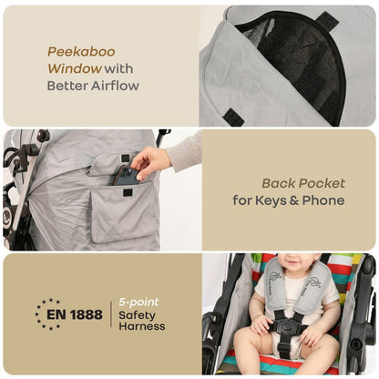 Chocolate Ride Stroller For Kids Reversible Handle, Multiple Recline Positions, Cup Holder with Meal Tray, 5 Point Safety Harness, Storage Basket - Rainbow