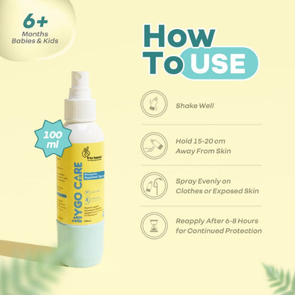 Hygocare Natural Mosquito Repellent Spray for Babies - 8 Hours Protection, DEET-Free (100ml) - White