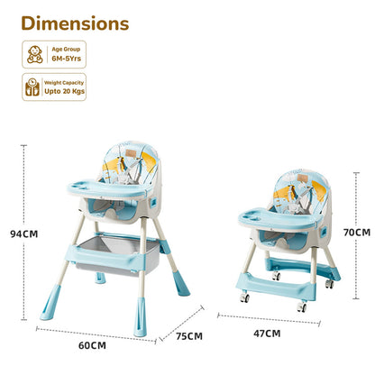 Sugar Doodle Plus High Chair For Kids 3-in-1 Convertible Design - Lake Blue