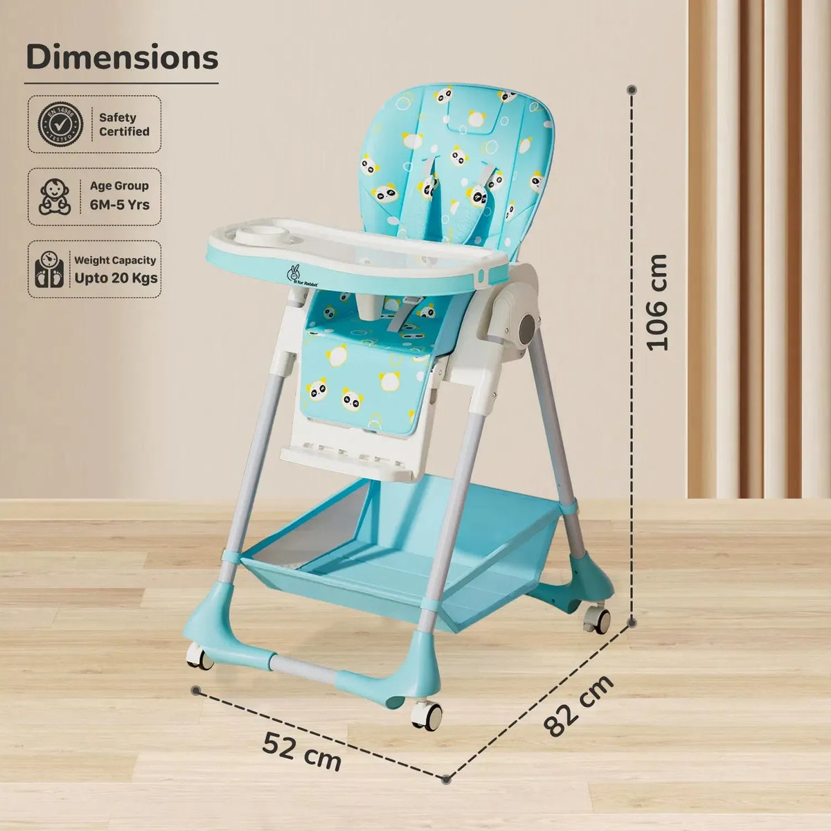 Marshmallow High Chair - 7 Level Height Adjustment, 3 Recline Modes, Adjustable & Removable Double Meal Tray, 6 months-5 years - Green