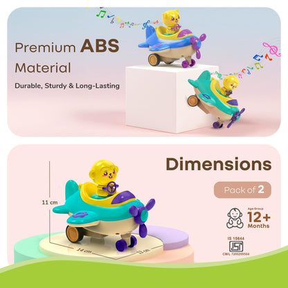 Orapple Aero Rider - BPA-Free, Non-Toxic Baby Airplane Push Toy with Lights & Music (Pack of 2) - Multi 1