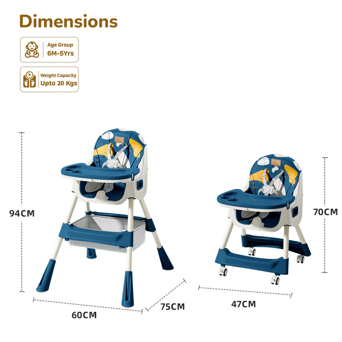 Sugar Doodle Plus High Chair For Kids 3-in-1 Convertible Design - Indigo Dye