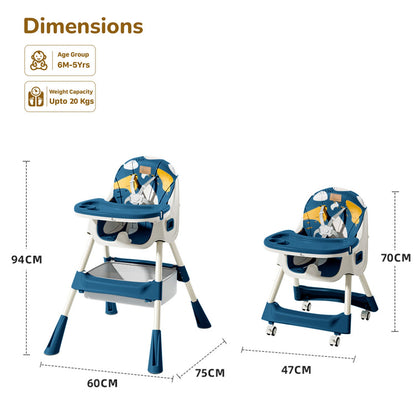 Sugar Doodle Plus High Chair For Kids 3-in-1 Convertible Design - Indigo Dye