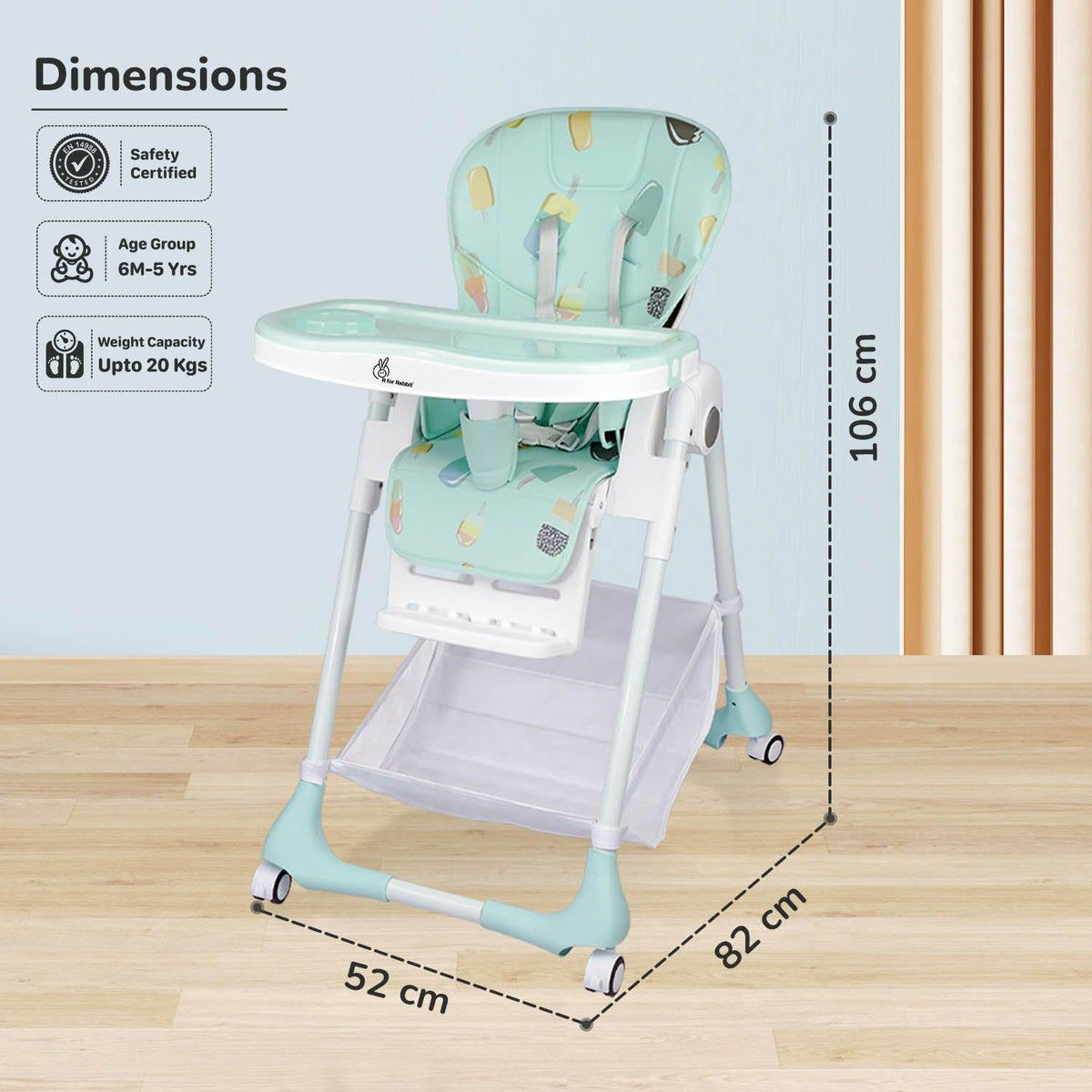 Marshmallow High Chair - 7 Level Height Adjustment, 3 Recline Modes, Adjustable & Removable Double Meal Tray, 6 months-5 years - Candy Blue