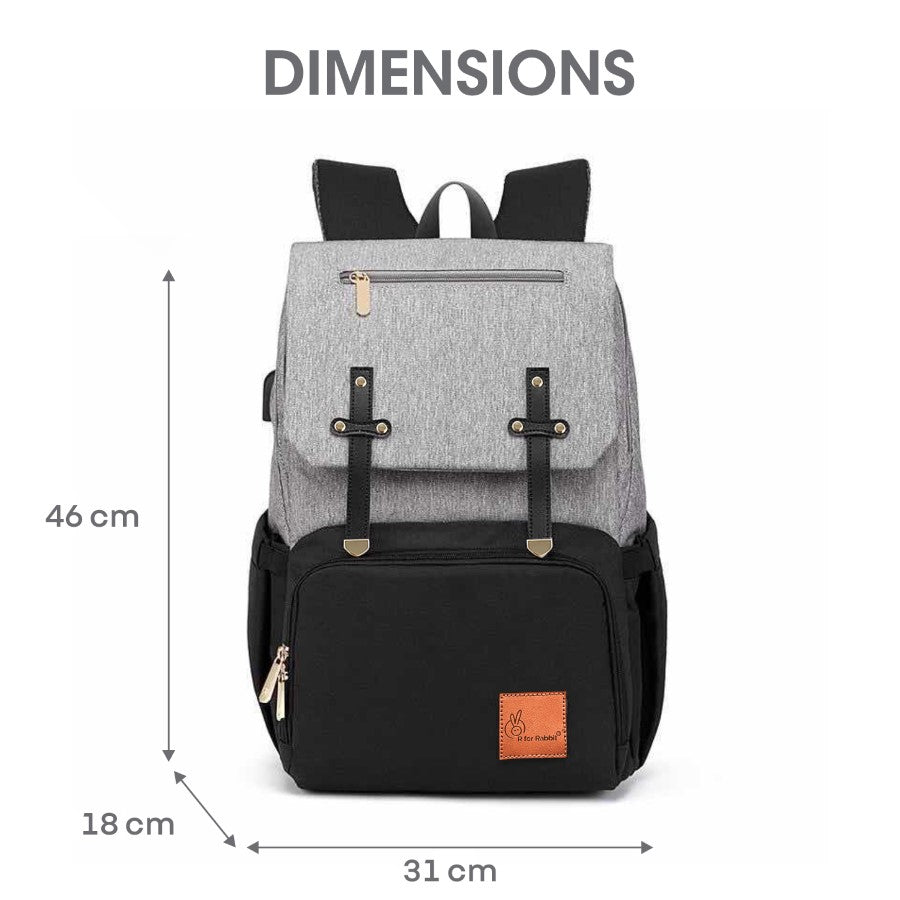 Caramello Smart Premium Diaper Bag for Moms & Dads with USB & Trolley Strap - Black Grey