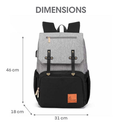 Caramello Smart Premium Diaper Bag for Moms & Dads with USB & Trolley Strap - Black Grey