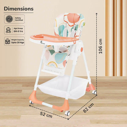 Marshmallow High Chair - 7 Level Height Adjustment, 3 Recline Modes, Adjustable & Removable Double Meal Tray, 6 months-5 years - Abstract Peach