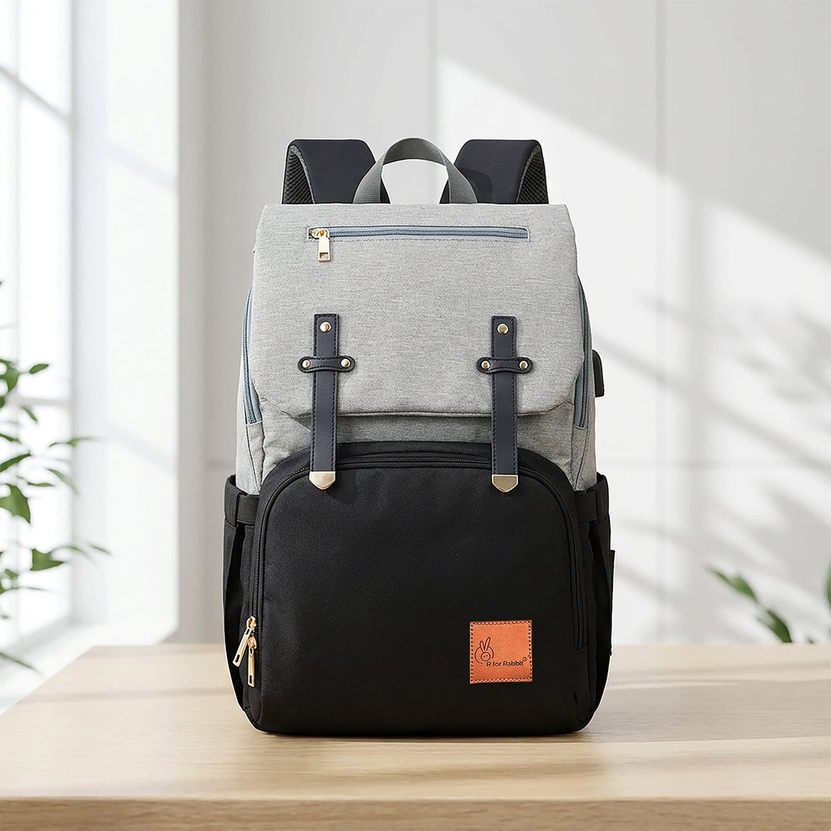 Caramello Smart Premium Diaper Bag for Moms & Dads with USB & Trolley Strap - Black Grey