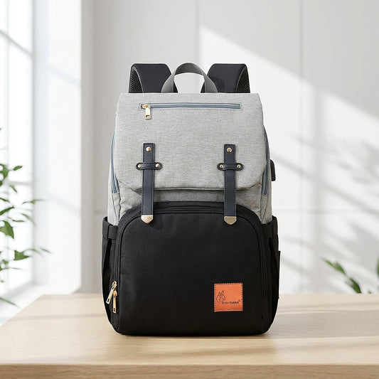 Caramello Smart Premium Diaper Bag for Moms & Dads with USB & Trolley Strap - Black Grey