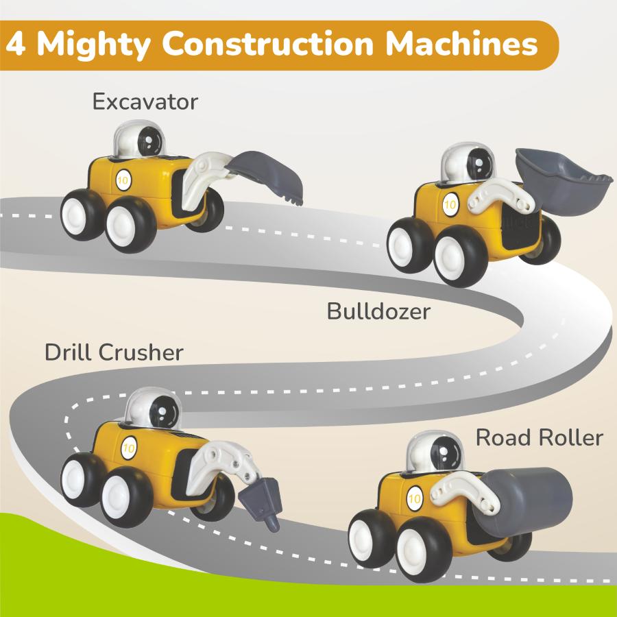 Orapple Rover 4-Piece Mini Construction Vehicle Set for Kids - Yellow Black