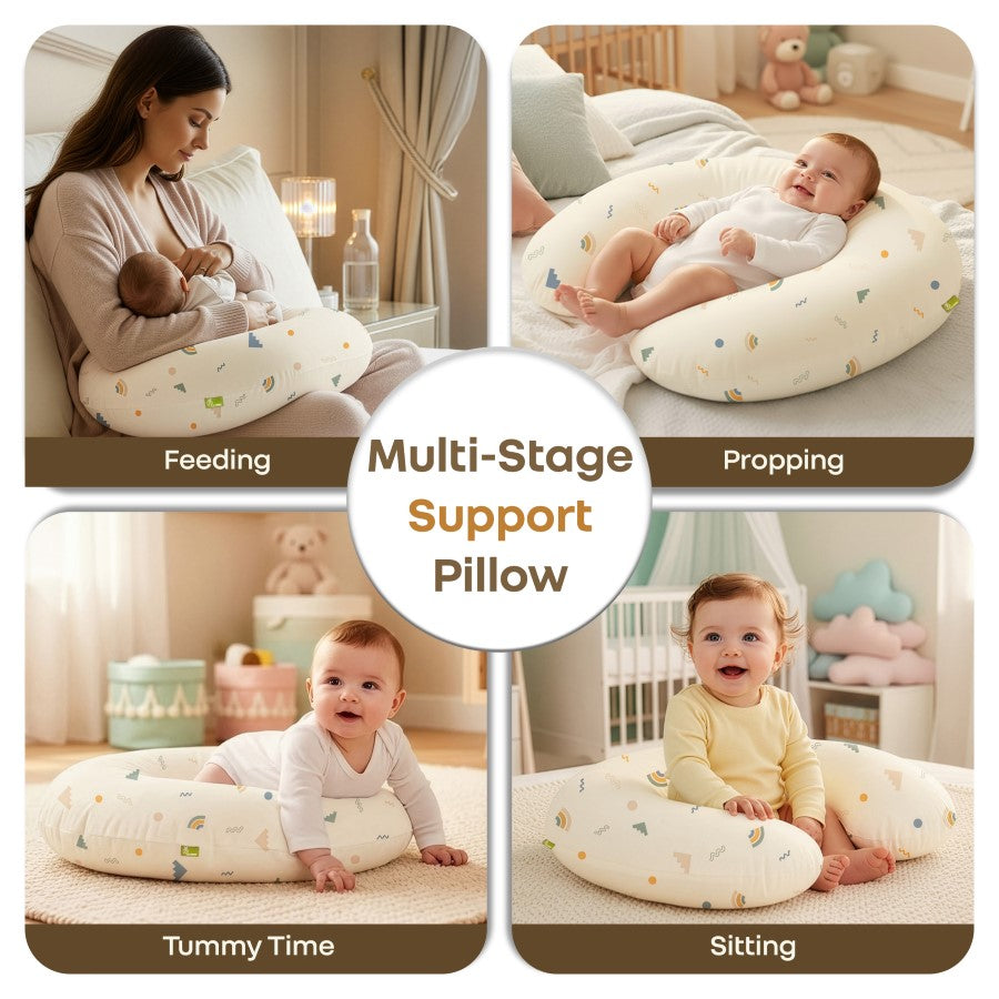 Snuggy Comfy Baby Feeding Pillow for Newborn Babies 0+ Months, Ergonomic Cotton Nursing Pillow with Tummy Time & Sitting Support - Abstract Beige