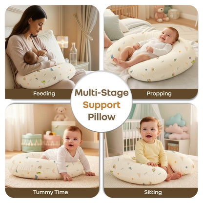 Snuggy Comfy Baby Feeding Pillow for Newborn Babies 0+ Months, Ergonomic Cotton Nursing Pillow with Tummy Time & Sitting Support - Abstract Beige