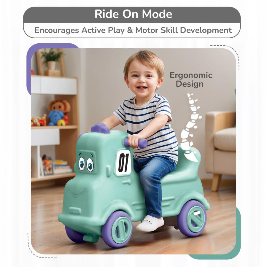Rock N Ride 3-in-1 Balance Board, Ride On & Rocker for Kids (1-4 Years) - Green Purple