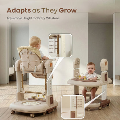 Marshmallow Trio 3 in 1 Highchair, Swing & Baby Walker with Lights, Music & Dual Tray - Beige