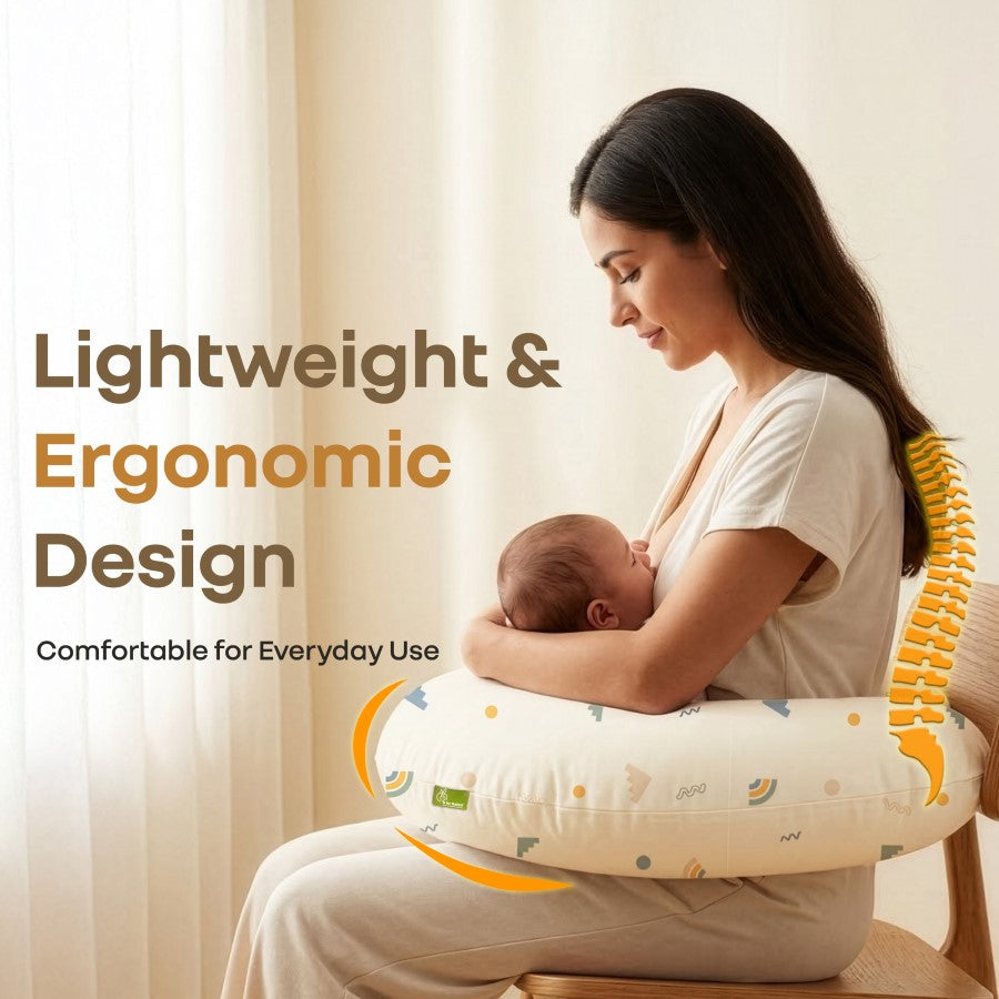 Snuggy Comfy Baby Feeding Pillow for Newborn Babies 0+ Months, Ergonomic Cotton Nursing Pillow with Tummy Time & Sitting Support - Abstract Beige