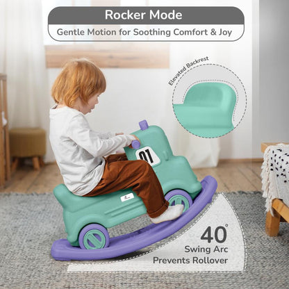 Rock N Ride 3-in-1 Balance Board, Ride On & Rocker for Kids (1-4 Years) - Green Purple