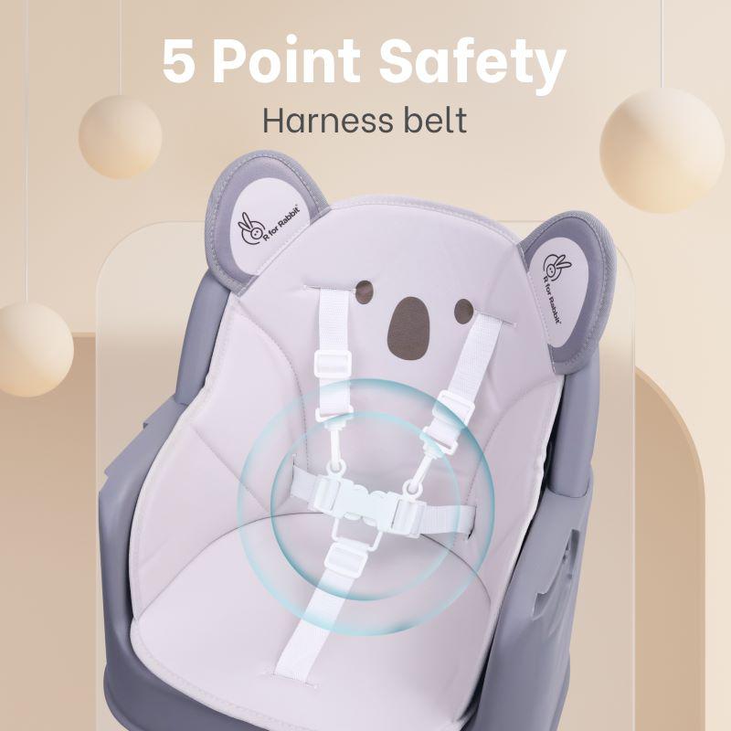 4 in 1 Cherry Berry Grand High Chair - Convertible, Removable Tray, Non Slippery-Anti Tipping, Booster Seat, Study Table & Chair Convertible - Teddy Grey
