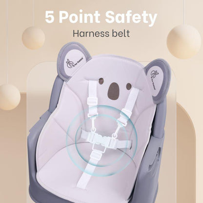 4 in 1 Cherry Berry Grand High Chair - Convertible, Removable Tray, Non Slippery-Anti Tipping, Booster Seat, Study Table & Chair Convertible - Teddy Grey