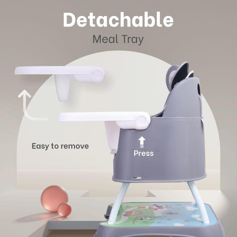 4 in 1 Cherry Berry Grand High Chair - Convertible, Removable Tray, Non Slippery-Anti Tipping, Booster Seat, Study Table & Chair Convertible - Teddy Grey