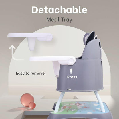 4 in 1 Cherry Berry Grand High Chair - Convertible, Removable Tray, Non Slippery-Anti Tipping, Booster Seat, Study Table & Chair Convertible - Teddy Grey