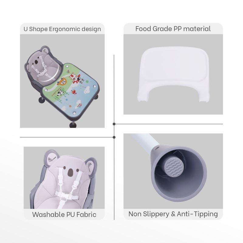4 in 1 Cherry Berry Grand High Chair - Convertible, Removable Tray, Non Slippery-Anti Tipping, Booster Seat, Study Table & Chair Convertible - Teddy Grey