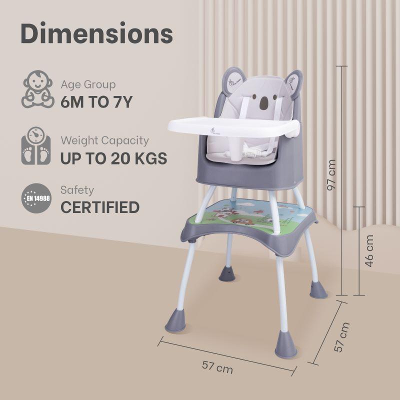 4 in 1 Cherry Berry Grand High Chair - Convertible, Removable Tray, Non Slippery-Anti Tipping, Booster Seat, Study Table & Chair Convertible - Teddy Grey