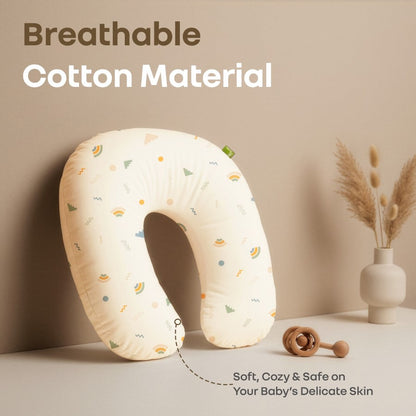 Snuggy Comfy Baby Feeding Pillow for Newborn Babies 0+ Months, Ergonomic Cotton Nursing Pillow with Tummy Time & Sitting Support - Abstract Beige