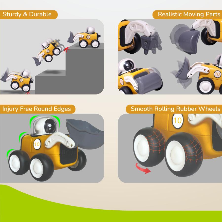 Orapple Rover 4-Piece Mini Construction Vehicle Set for Kids - Yellow Black