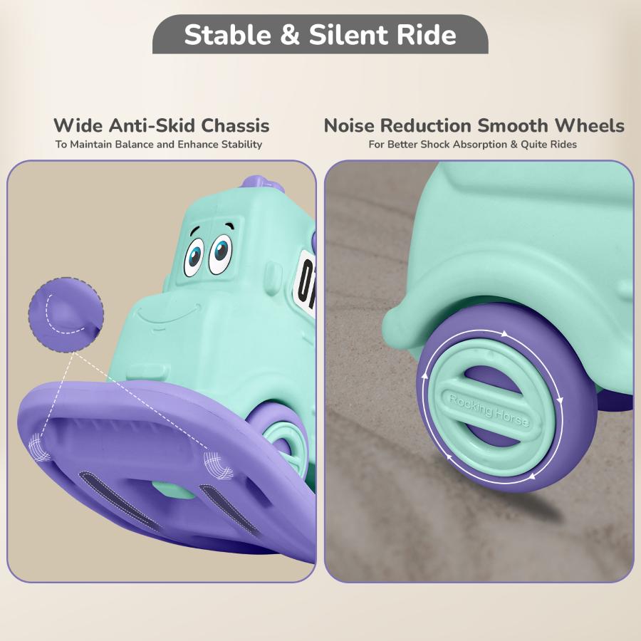 Rock N Ride 3-in-1 Balance Board, Ride On & Rocker for Kids (1-4 Years) - Green Purple