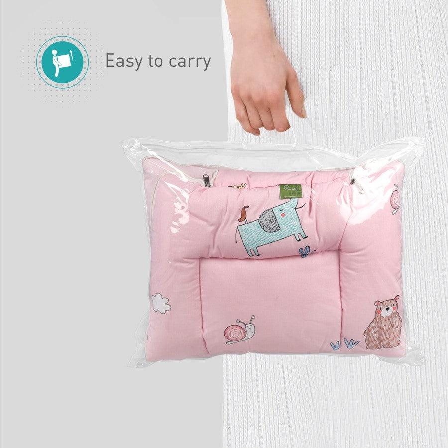 Snuggy Baby Bed - Easy to Carry, Convertible, High Quality Zip, 100% Natural Cotton - Blush Pink