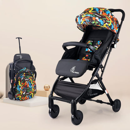 Pocket Stroller Lite One Hand Fold, Multi Recline, Light Weight, Travel Friendly, Adjustable Canopy, Steel Frame, Link Brake, 0-3 Years - Black Multi