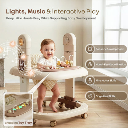 Marshmallow Trio 3 in 1 Highchair, Swing & Baby Walker with Lights, Music & Dual Tray - Beige