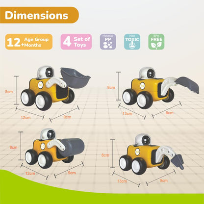 Orapple Rover 4-Piece Mini Construction Vehicle Set for Kids - Yellow Black
