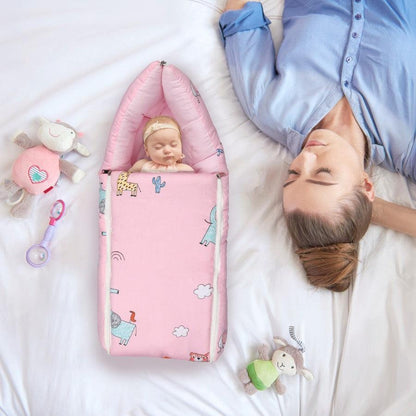 Snuggy Baby Bed - Easy to Carry, Convertible, High Quality Zip, 100% Natural Cotton - Blush Pink