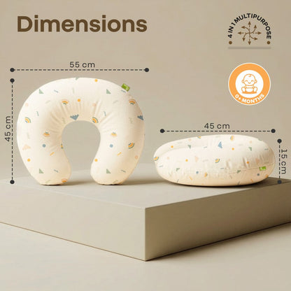 Snuggy Comfy Baby Feeding Pillow for Newborn Babies 0+ Months, Ergonomic Cotton Nursing Pillow with Tummy Time & Sitting Support - Abstract Beige