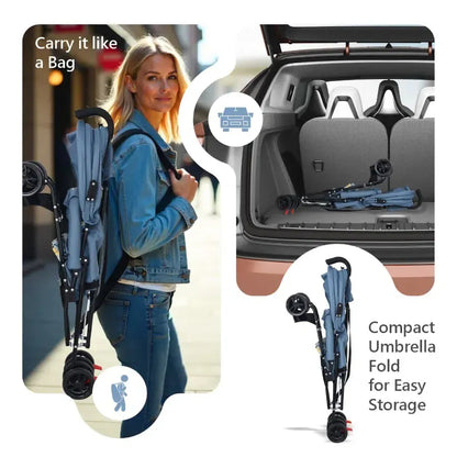 Pixie Buggy Stroller Easy to Fold and Store, UV Sun Protection Canopy, Rear Brakes, Storage Bag - Abstract Blue