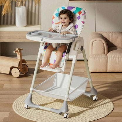 Marshmallow High Chair - 7 Level Height Adjustment, 3 Recline Modes, Adjustable & Removable Double Meal Tray, 6 months-5 years - Abstract White