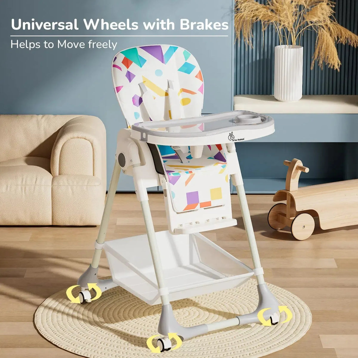 Marshmallow High Chair - 7 Level Height Adjustment, 3 Recline Modes, Adjustable & Removable Double Meal Tray, 6 months-5 years - Abstract White