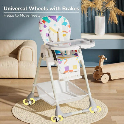 Marshmallow High Chair - 7 Level Height Adjustment, 3 Recline Modes, Adjustable & Removable Double Meal Tray, 6 months-5 years - Abstract White