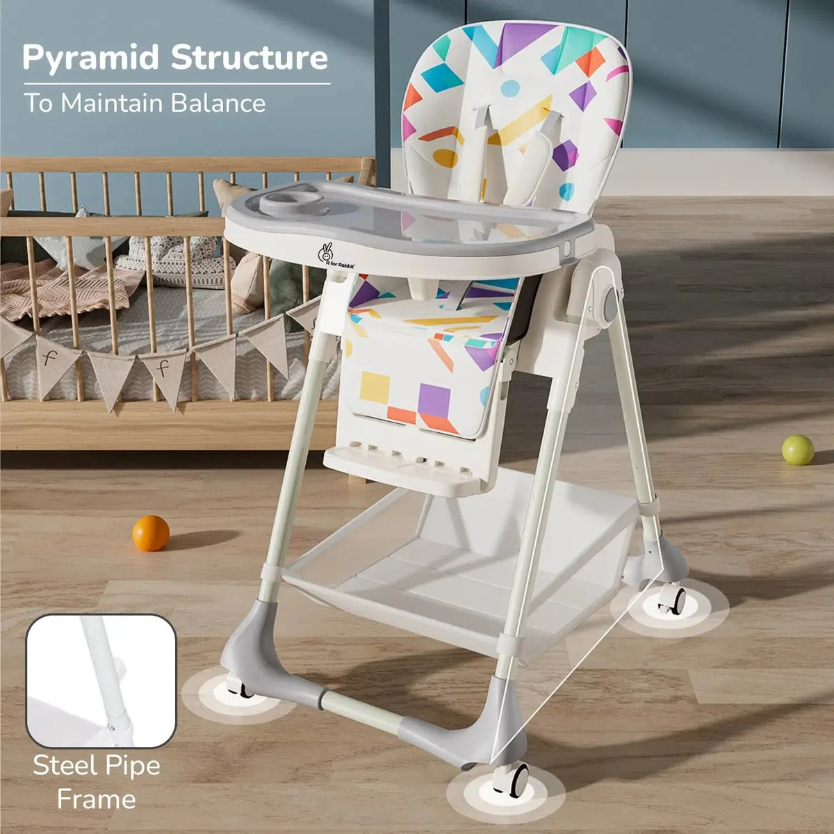 Marshmallow High Chair - 7 Level Height Adjustment, 3 Recline Modes, Adjustable & Removable Double Meal Tray, 6 months-5 years - Abstract White