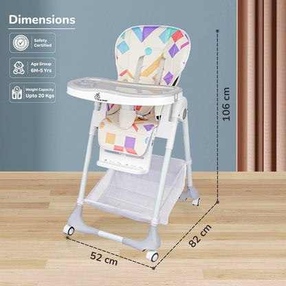 Marshmallow High Chair - 7 Level Height Adjustment, 3 Recline Modes, Adjustable & Removable Double Meal Tray, 6 months-5 years - Abstract White