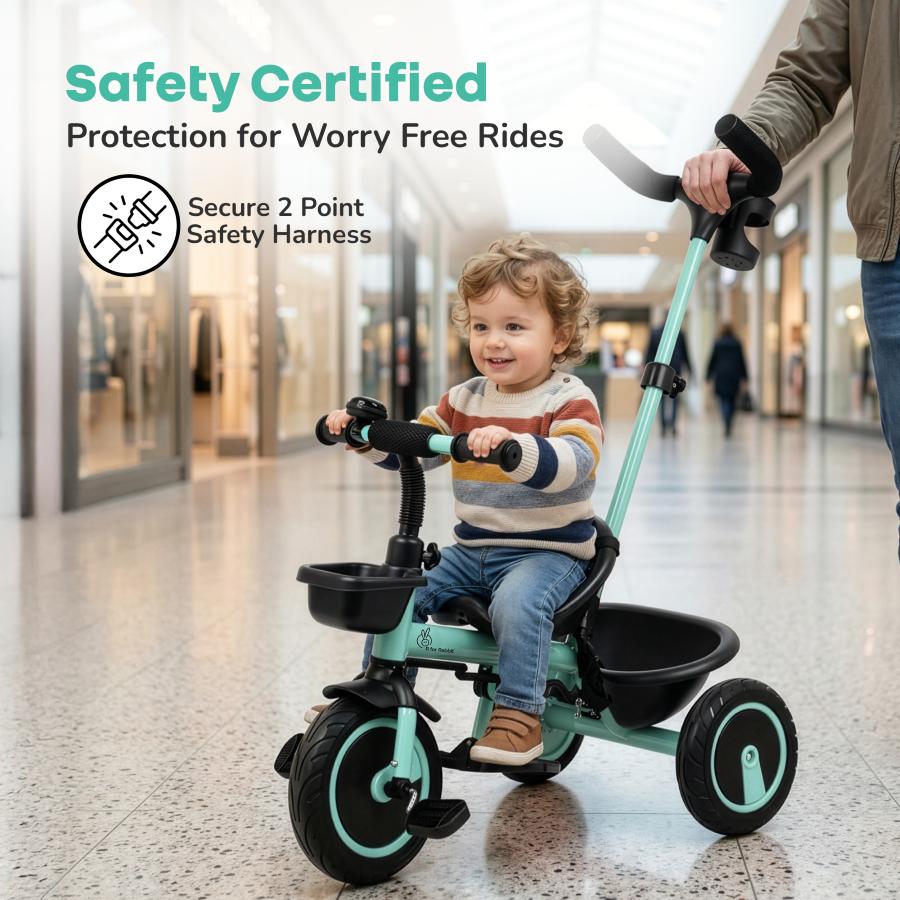 Tiny Toes R20 Plus Tricycle for Kids with Safety Certification, Plug-and-Play Design, Rubber Wheels & Steel Frame - Aqua Blue