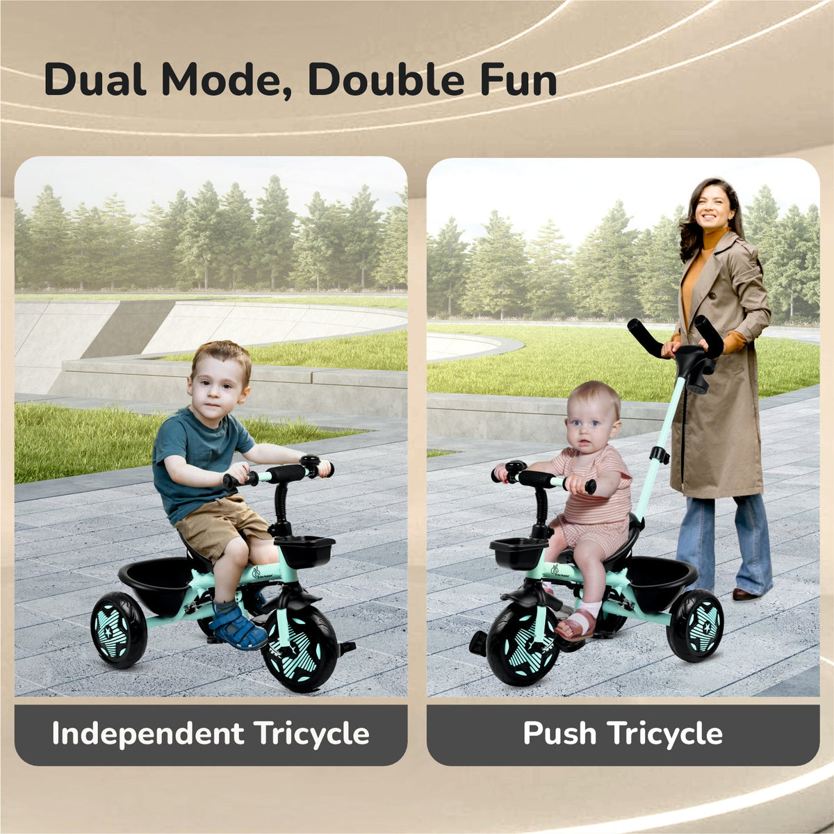 Tiny Toes R20 Ace Baby Tricycle – Smart Plug & Play Trike with Parental Control & EVA Wheels - Aqua Blue