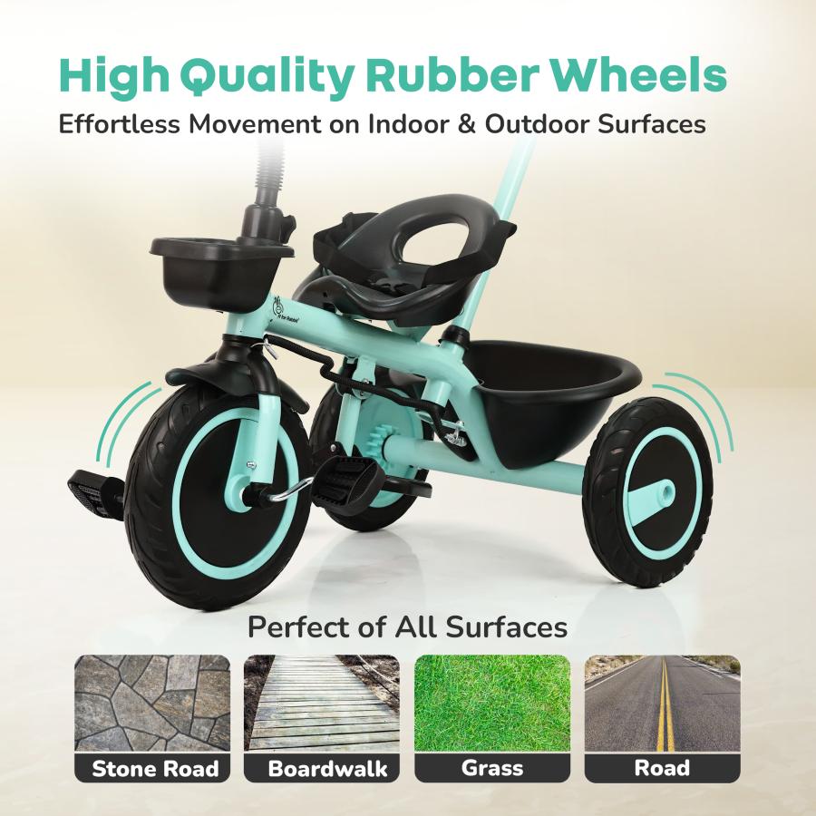 Tiny Toes R20 Plus Tricycle for Kids with Safety Certification, Plug-and-Play Design, Rubber Wheels & Steel Frame - Aqua Blue