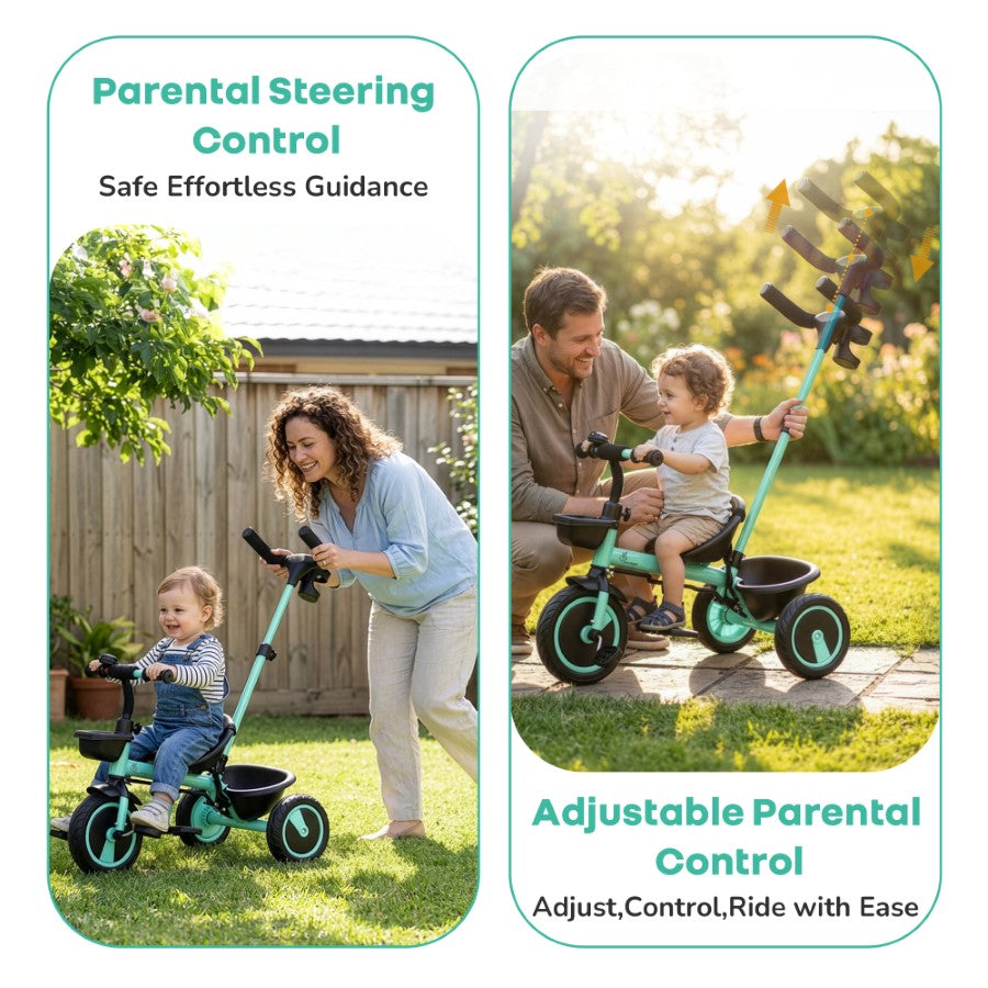 Tiny Toes R20 Plus Tricycle for Kids with Safety Certification, Plug-and-Play Design, Rubber Wheels & Steel Frame - Aqua Blue
