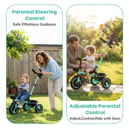 Tiny Toes R20 Plus Tricycle for Kids with Safety Certification, Plug-and-Play Design, Rubber Wheels & Steel Frame - Aqua Blue