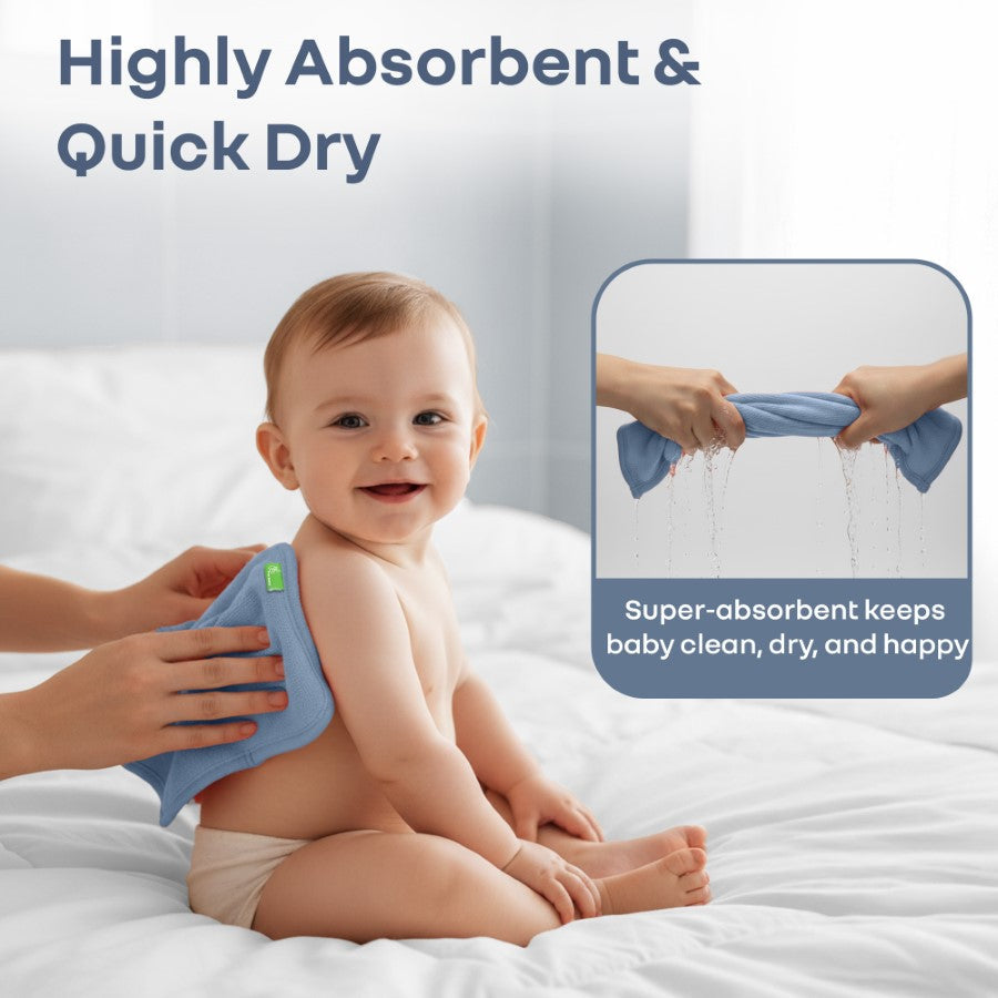 Softkins Washcloth - Ultra-Soft Cotton Baby Washcloth (Pack of 6) - Aqua Blue