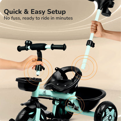 Tiny Toes R20 Ace Baby Tricycle – Smart Plug & Play Trike with Parental Control & EVA Wheels - Aqua Blue