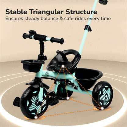 Tiny Toes R20 Ace Baby Tricycle – Smart Plug & Play Trike with Parental Control & EVA Wheels - Aqua Blue